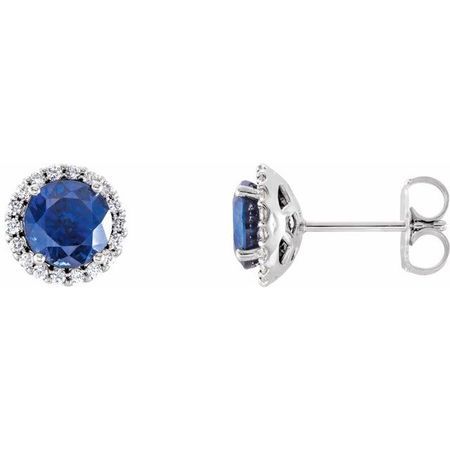 Genuine Chatham Created Sapphire Earrings in Platinum Chatham Lab-Created Genuine Sapphire & 1/6 Carat Diamond Earrings