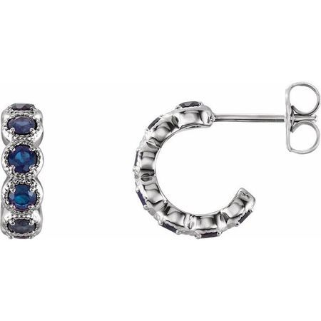 Genuine Chatham Created Sapphire Earrings in Platinum Chatham Lab-Created Sapphire Hoop Earrings