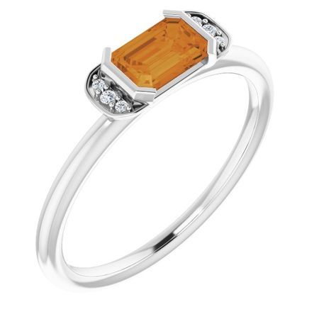 Golden Citrine Ring in Platinum Citrine & .02 Carat Diamond Stackable Ring
