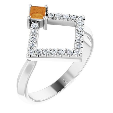 Golden Citrine Ring in Platinum Citrine & 1/5 Carat Diamond Geometric Ring