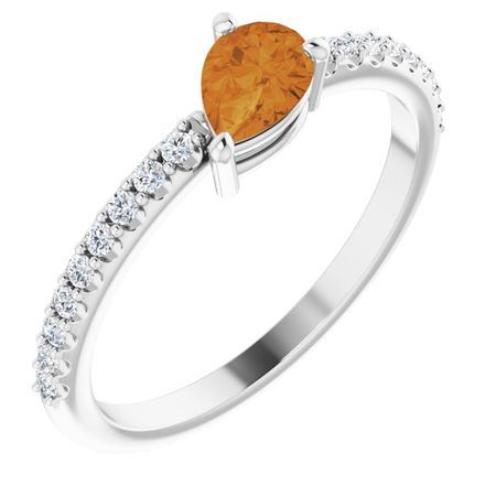 Golden Citrine Ring in Platinum Citrine & 1/6 Carat Diamond Ring