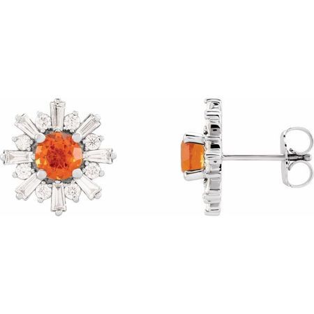 Genuine Opal Earrings in Platinum Fire Opal & 3/4 Carat Diamond Earrings
