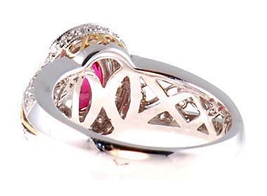 Quality 1.64 carat Low Price on Fuschia Sapphire & Diamond Ring in 2 tone 18 KT gold