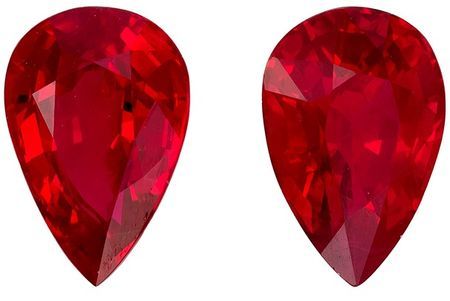 Rare Stone Red Ruby Loose Gemstones, 1.78 carats in Pear Cut, 7 x 5mm in a Matching Pair