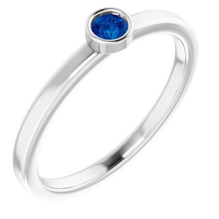 Rhodium-Plated Sterling Silver 3 mm Round Blue Sapphire Ring