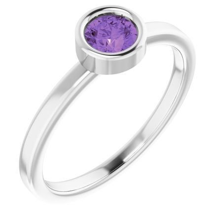 Rhodium-Plated Sterling Silver 4.5 mm Round Amethyst Ring