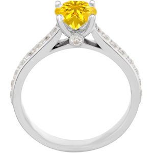 Sleek 4-Prong Round Solitaire Genuine Yellow 1 carat 6mm Sapphire Engagement Ring - Diamond Accents at Base of Prongs