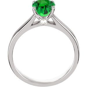 Sophisticated 4-Prong Solitaire Genuine 1 carat Tsavorite Engagement Ring - Diamond Accents at Base of Prongs