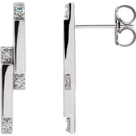 Natural Diamond Earrings in Sterling Silver 1/10 Carat Diamond Bar Earrings