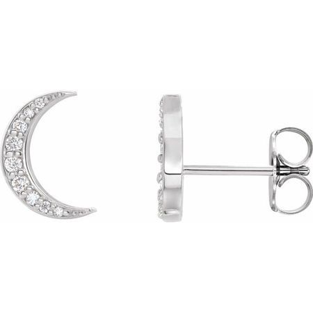 Natural Diamond Earrings in Sterling Silver 1/10 Carat Diamond Crescent Moon Earrings