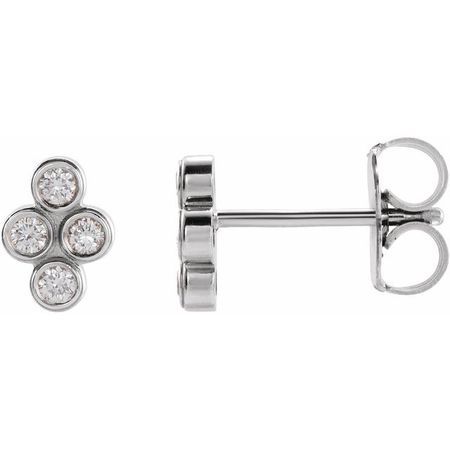 Natural Diamond Earrings in Sterling Silver 1/2 Carat Diamond Bezel-Set Cluster Earrings