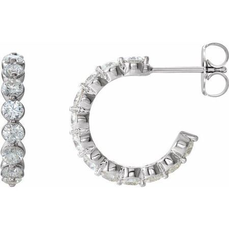 Natural Diamond Earrings in Sterling Silver 1 3/8 Carat Diamond Hoop Earrings