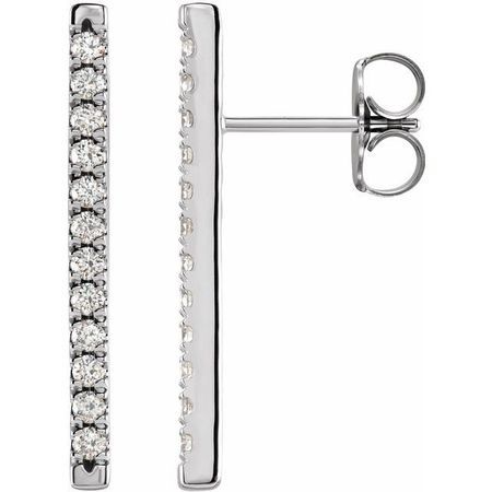 Natural Diamond Earrings in Sterling Silver 1/3 Carat Diamond French-Set Bar Earrings