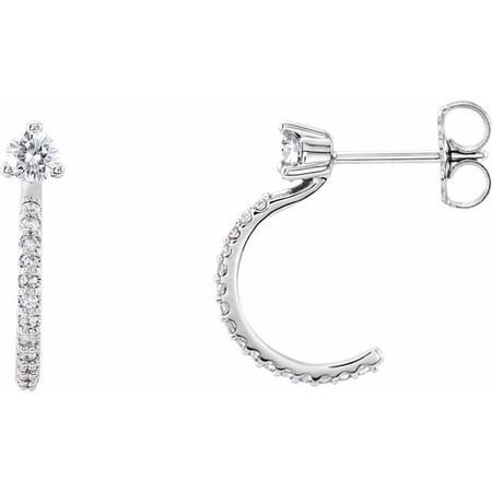 Natural Diamond Earrings in Sterling Silver 1/3 Carat Diamond Hoop Earrings