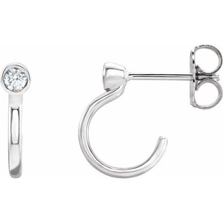 Natural Diamond Earrings in Sterling Silver 1/8 Carat Diamond Bezel-Set Hoop Earrings