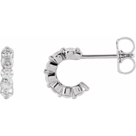 Natural Diamond Earrings in Sterling Silver 3/8 Carat Diamond Hoop Earrings