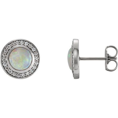Sterling Silver 5mm Opal & 0.20 Carat Diamond Halo-Style Earrings