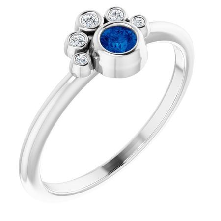 Genuine Sapphire Ring in Sterling Silver Genuine Sapphire & .04 Carat Diamond Ring