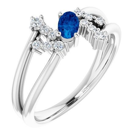 Genuine Sapphire Ring in Sterling Silver Genuine Sapphire & 1/8 Carat Diamond Bypass Ring