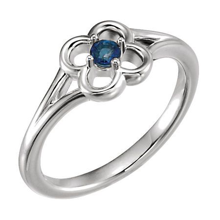 Sterling Silver Blue Sapphire Flower Youth Ring