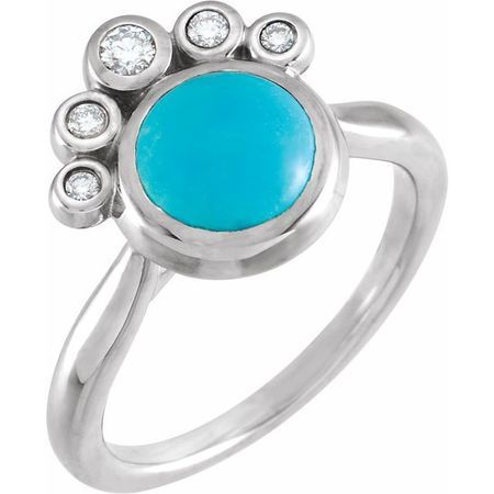 Genuine Turquoise Ring in Sterling Silver Genuinebird Turquoise & .125 Carat Diamond Ring