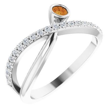 Golden Citrine Ring in Sterling Silver Citrine & 1/5 Carat Diamond Ring