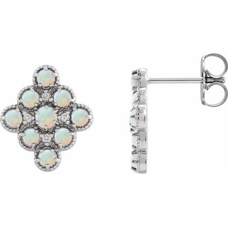Genuine Opal Earrings in Sterling Silver Ethiopian Opal & .03 Carat Diamond Geometric Earrings