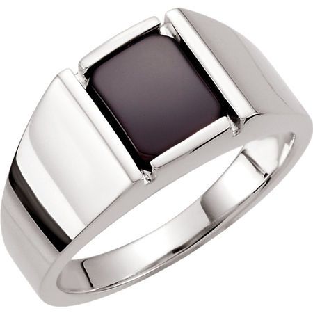 Genuine Sterling Silver Men's Onyx Ring