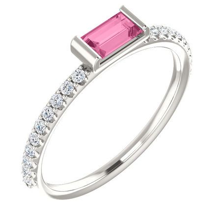 Sterling Silver Pink Sapphire & 0.17 Carat Diamond Stackable Ring