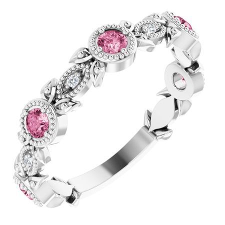 Pink Tourmaline Ring in Sterling Silver Pink Tourmaline & .03 Carat Diamond Leaf Ring