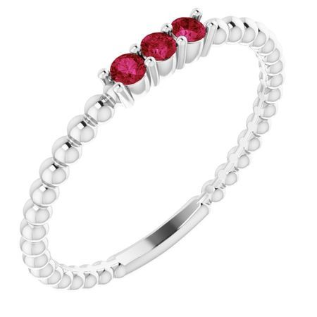 Sterling Silver Ruby Beaded Ring