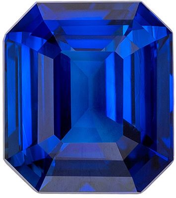 Super Bright Genuine Loose Blue Sapphire Gemstone in Emerald Cut, 2.58 carats, Vivid Royal Blue, 8.1 x 7.1 mm