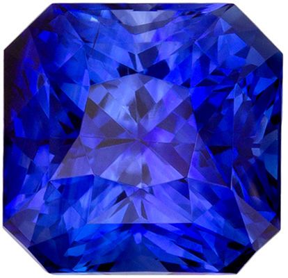 Very Bright Genuine Loose Blue Sapphire Gemstone in Radiant Cut, 1.57 carats, Vivid Rich Blue, 5.9 x 5.8 mm