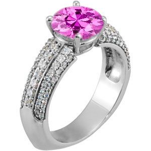What a Ring! - Genuine Large Hot Gem 7mm Pink Sapphire Engagement Ring With Dazzling Faux Pave Diamond Accents