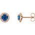 14 Karat Rose Gold 5mm Round Genuine Chatham Sapphire & 0.17 Carat Diamond Earrings