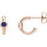 14 Karat Rose Gold Genuine Chatham Blue Sapphire J-Hoop Earrings