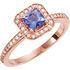 Genuine Tanzanite Ring in 14 Karat Rose Gold 5x5mm Square 0.20 Carat Diamond Semi-Set Engagement Ring