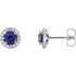 Buy 14 Karat White Gold 4mm Round Genuine Chatham Blue Sapphire & 0.17 Carat Diamond Earrings