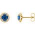 14 Karat Yellow Gold 4.5mm Round Genuine Chatham Blue Sapphire & 0.17 Carat Diamond Earrings