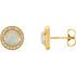 Fire Opal Earrings in 14 Karat Yellow Gold 5mm Round Opal & 1/5 Carat Diamond Halo-Style Earrings