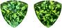 2.22 carats Green Tourmaline Matched Gemstone in Pair in Trillion Cut, Medium Mint Green, 6.4 mm