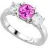 Alluring 3-Stone Engagement Ring With 1 carat 6mm Round Pink Sapphire Center & Round Diamond Side Gems