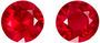 Beautiful Ruby Round Cut Well Matched Gemstone Pair, Vivid Pure Red, 5.2 mm, 1.27 carats