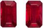 Bright and Lively Ruby Well Matched Gemstone Pair, Vivid Pure Red, Emerald Cut, 5.1 x 3.1 mm, 0.8 carats