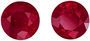 Great Ruby Well Matched Pair, 5.7 mm, Vivid Rich Red, Round Cut, 1.85 carats