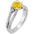 High-Fashion Split Shank 4-Prong Genuine Yellow 1 carat 6mm Sapphire Gemstone Engagement Ring - Diamond Accents Along Bands