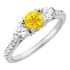 Icy & Bright Yellow 1 carat 6mm Sapphire Engagement Ring - Diamond Side Gems and Diamond Accents Along Band