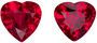 Super Ruby Well Matched Pair, Heart Cut, Open Rich Red, 4 mm, 0.52 carats