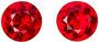 Very Bright Ruby Matching Gemstone Pair in Round Cut, 0.55 carats, Rich Pure Red, 4 mm
