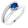 14 Karat White Gold Grown Blue Sapphire & .125 Carat Weight Diamond Ring